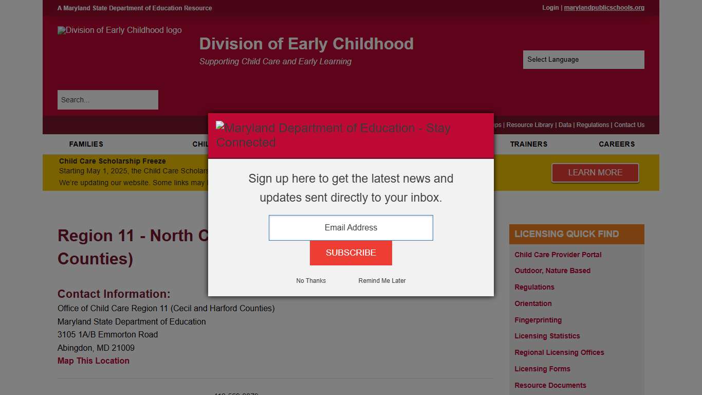 Region 11 - North Central Office (Cecil and Harford Counties) Division of Early Childhood